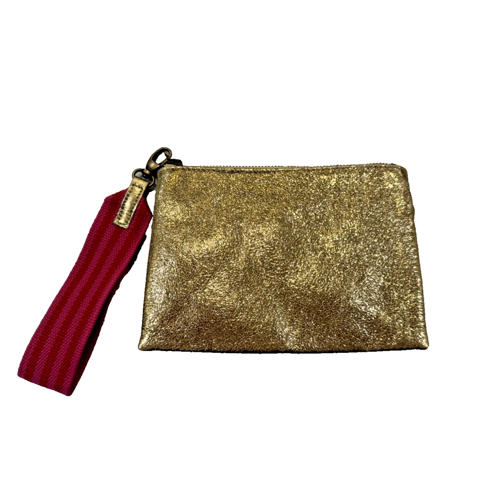 Anthropologie Wristlet Leather Gold Metallic Shimmer Pink Wristlet